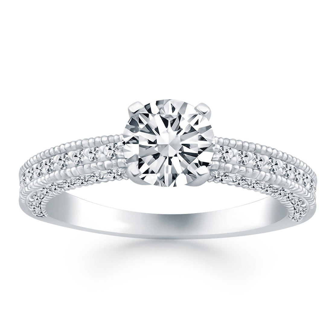 14k White Gold Diamond Micropave Milgrain Engagement Ring - Coolpeacock