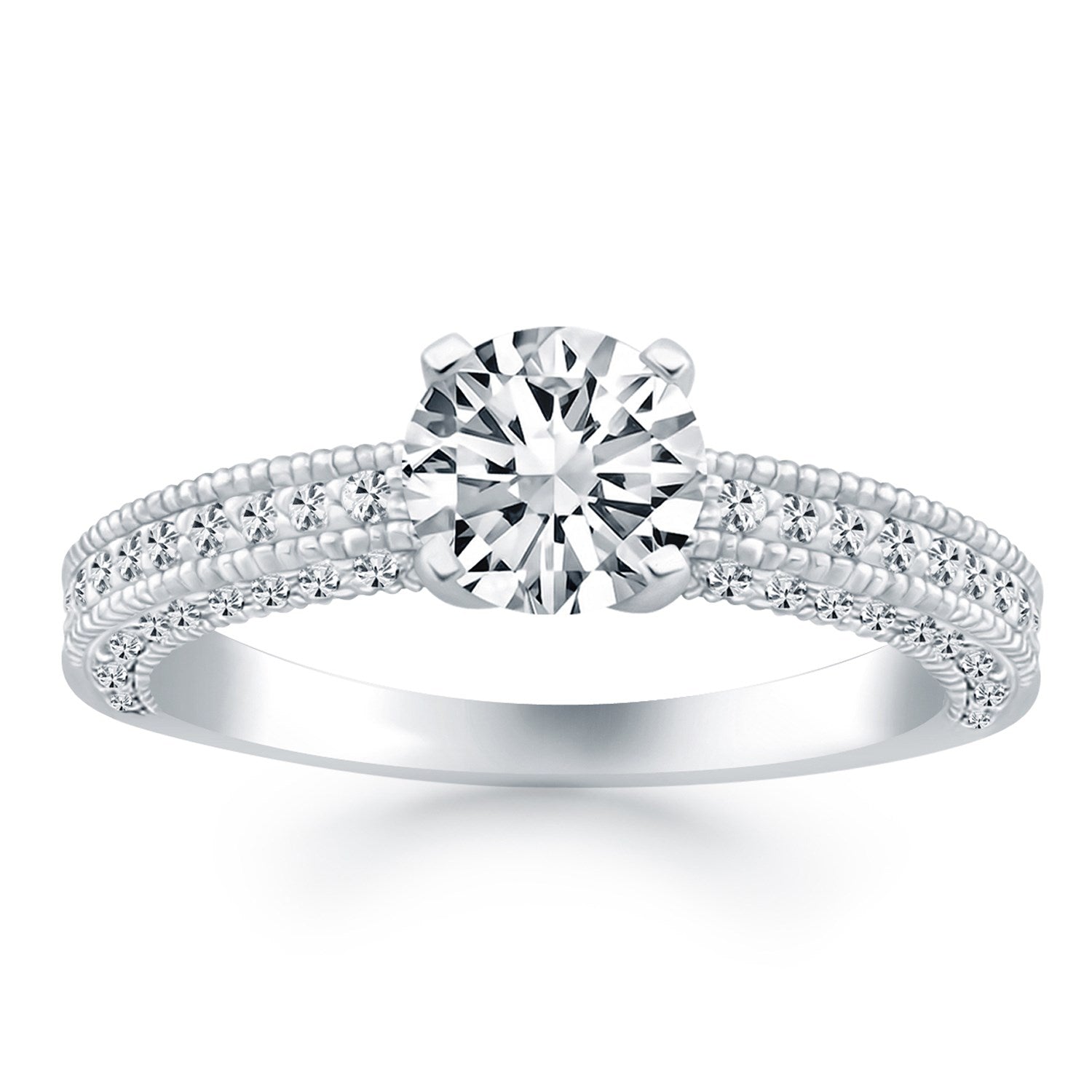 14k White Gold Diamond Micropave Milgrain Engagement Ring - Coolpeacock