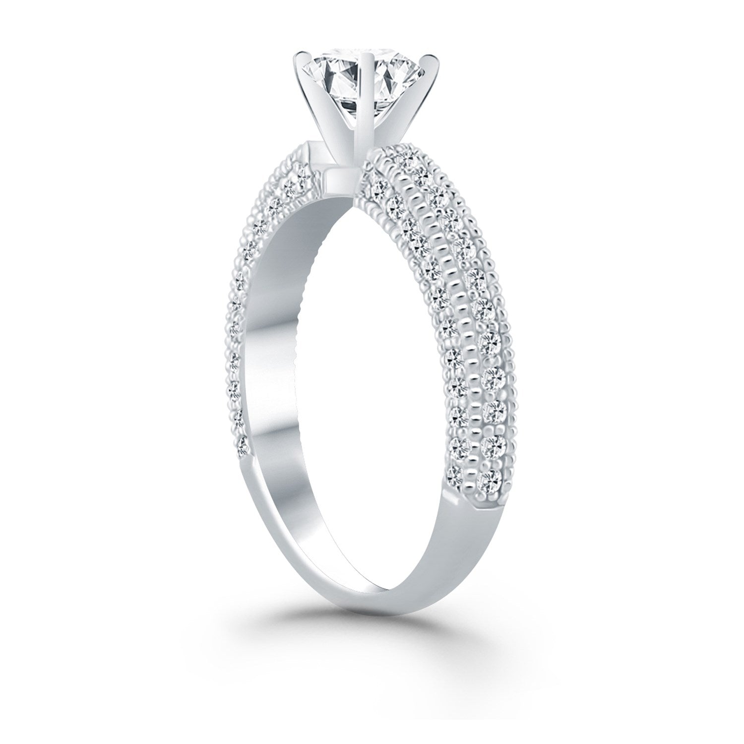 14k White Gold Diamond Micropave Milgrain Engagement Ring - Coolpeacock