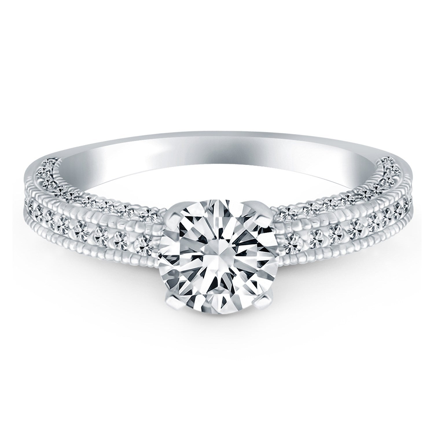 14k White Gold Diamond Micropave Milgrain Engagement Ring - Coolpeacock