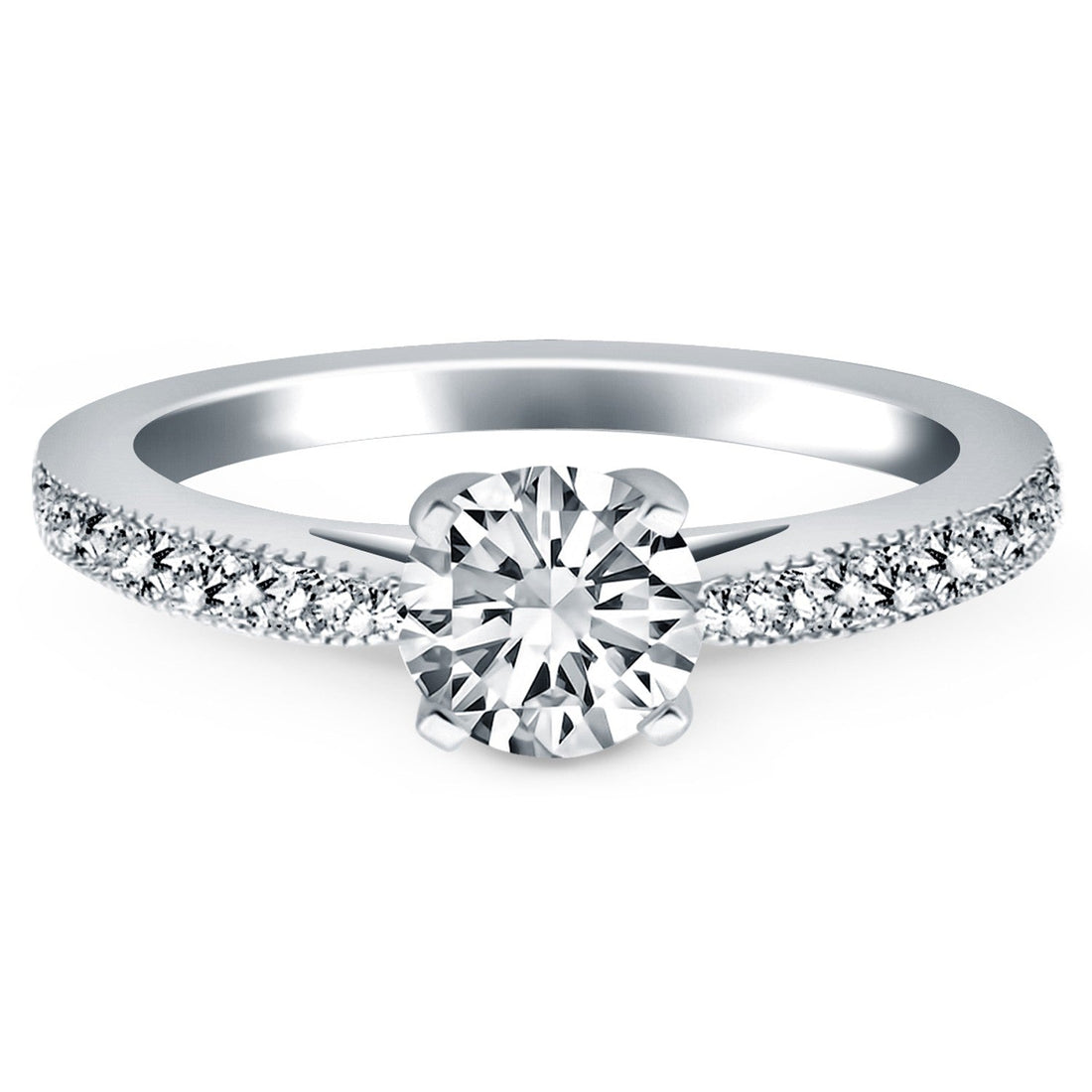 14k White Gold Diamond Pave Cathedral Engagement Ring - Coolpeacock
