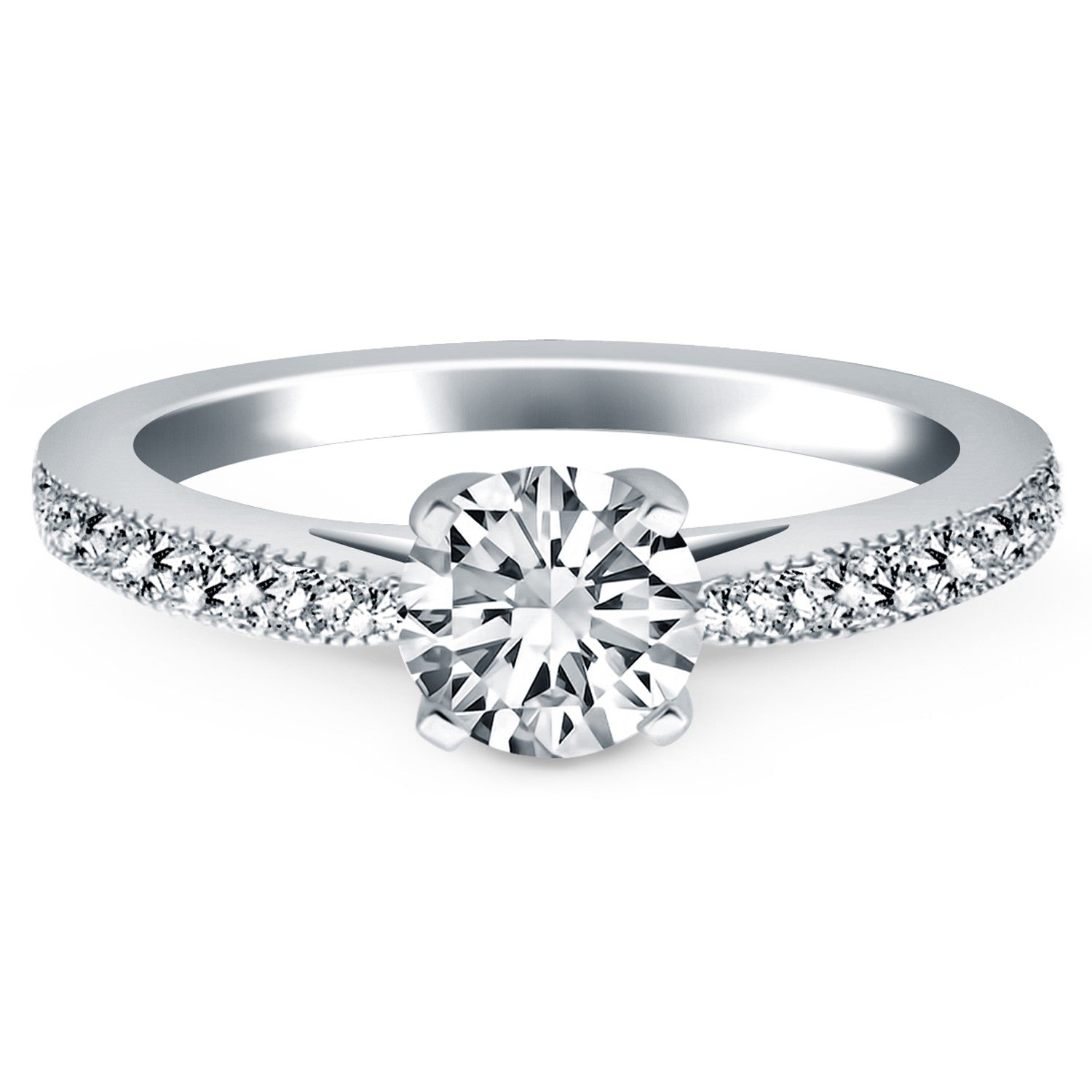 14k White Gold Diamond Pave Cathedral Engagement Ring - Coolpeacock