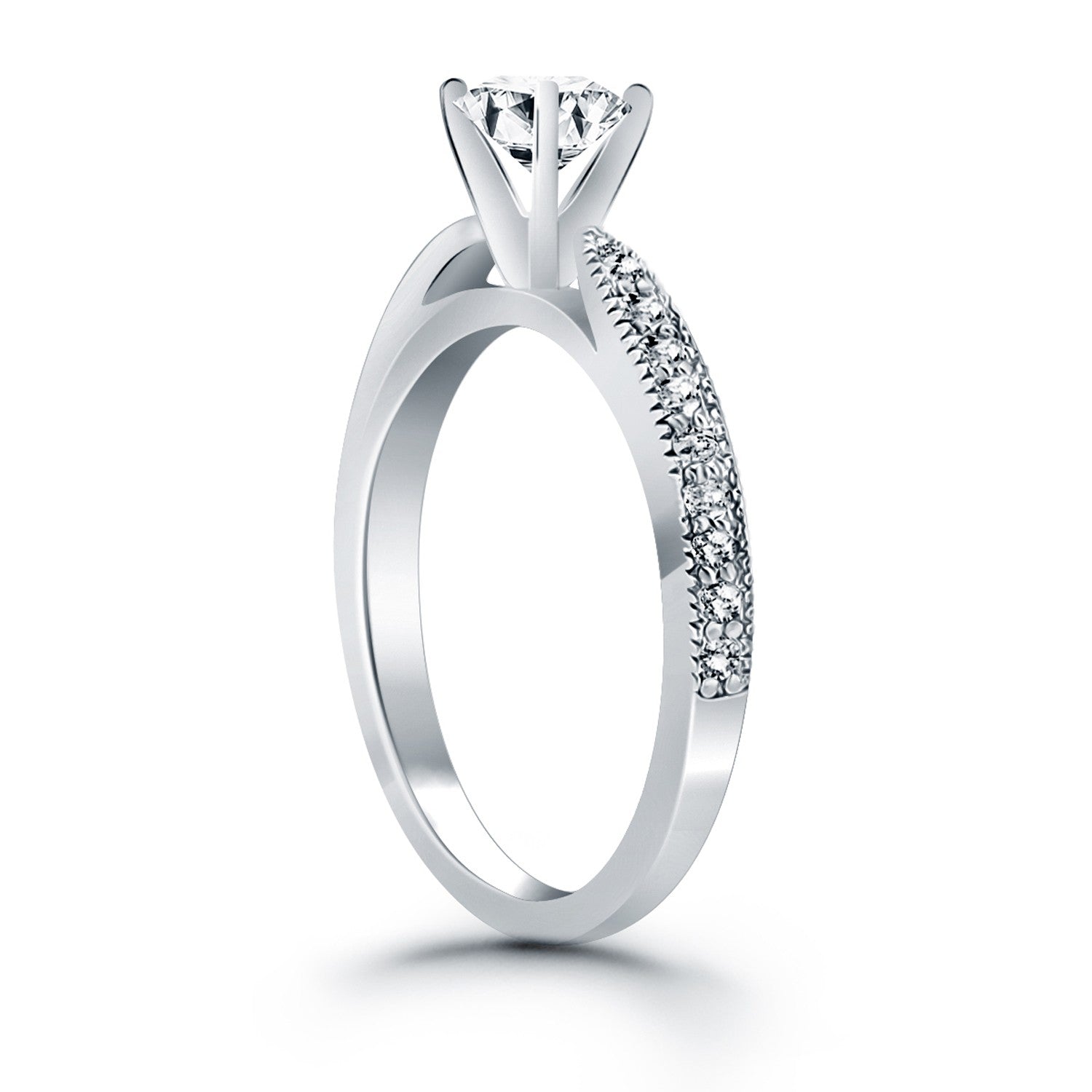 14k White Gold Diamond Pave Cathedral Engagement Ring - Coolpeacock