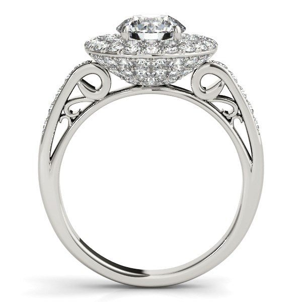 14k White Gold Diamond with Two - Row Pave Border Engagement Ring (2 cttw) - Coolpeacock