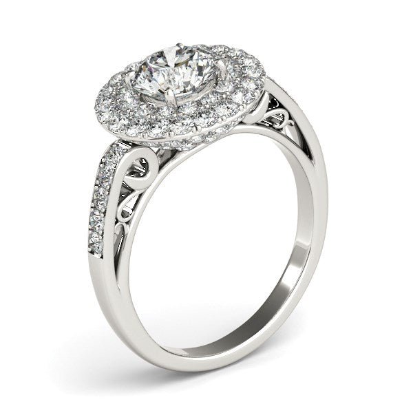 14k White Gold Diamond with Two - Row Pave Border Engagement Ring (2 cttw) - Coolpeacock