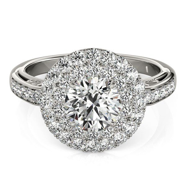 14k White Gold Diamond with Two - Row Pave Border Engagement Ring (2 cttw) - Coolpeacock