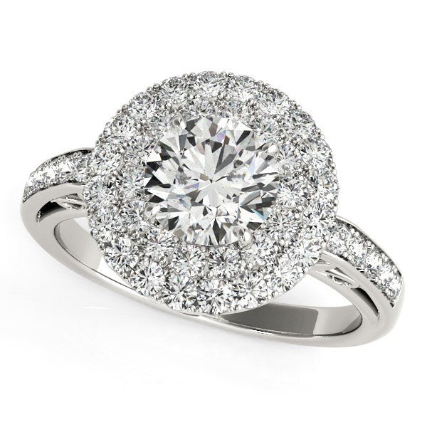 14k White Gold Diamond with Two - Row Pave Border Engagement Ring (2 cttw) - Coolpeacock