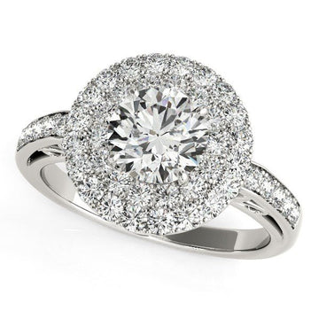 14k White Gold Diamond with Two - Row Pave Border Engagement Ring (2 cttw) - Coolpeacock