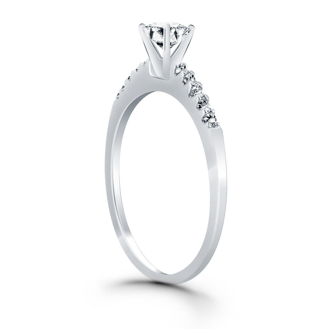 14k White Gold Engagement Ring with Diamond Band Design - Coolpeacock
