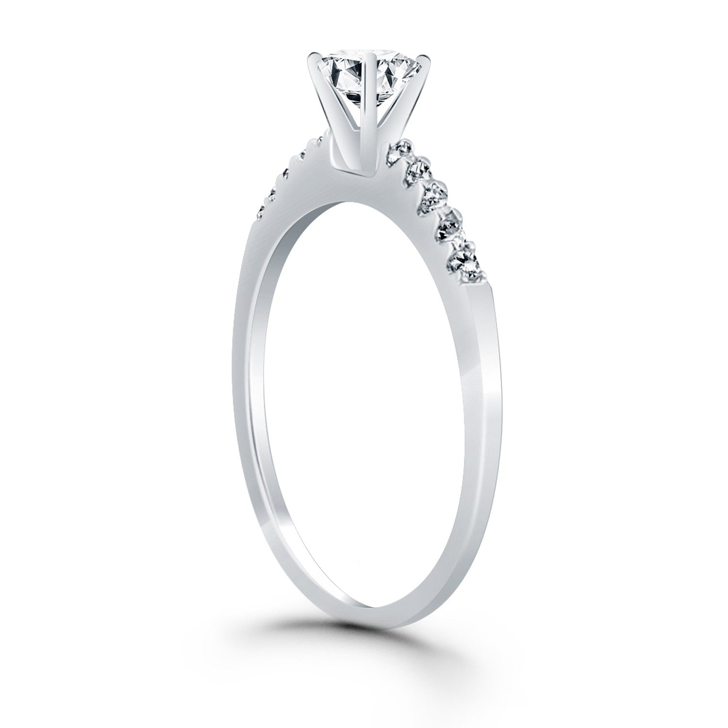 14k White Gold Engagement Ring with Diamond Band Design - Coolpeacock