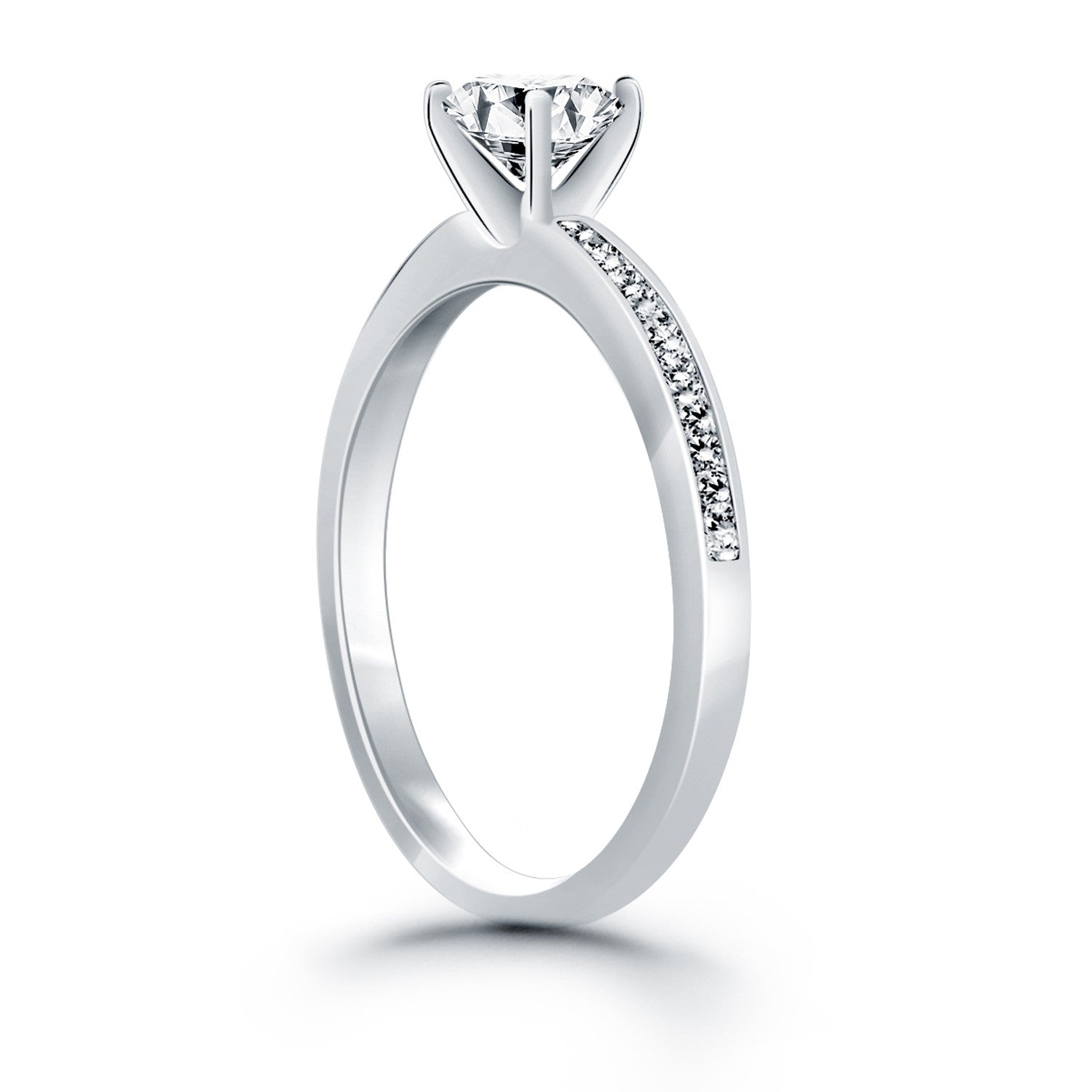 14k White Gold Engagement Ring with Diamond Channel Set Band - Coolpeacock