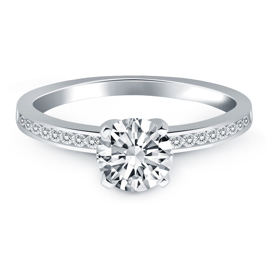14k White Gold Engagement Ring with Diamond Channel Set Band - Coolpeacock