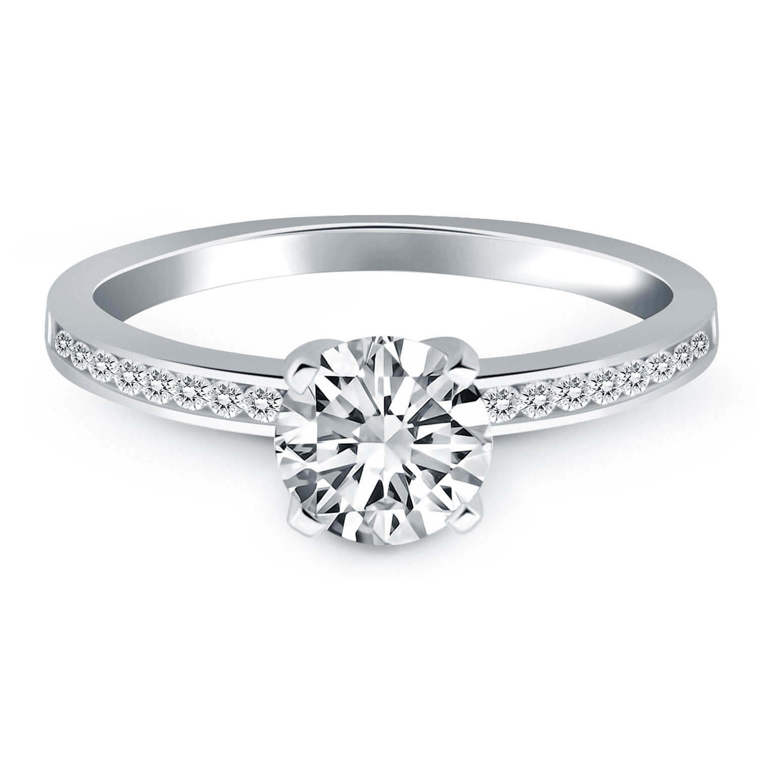 14k White Gold Engagement Ring with Diamond Channel Set Band - Coolpeacock