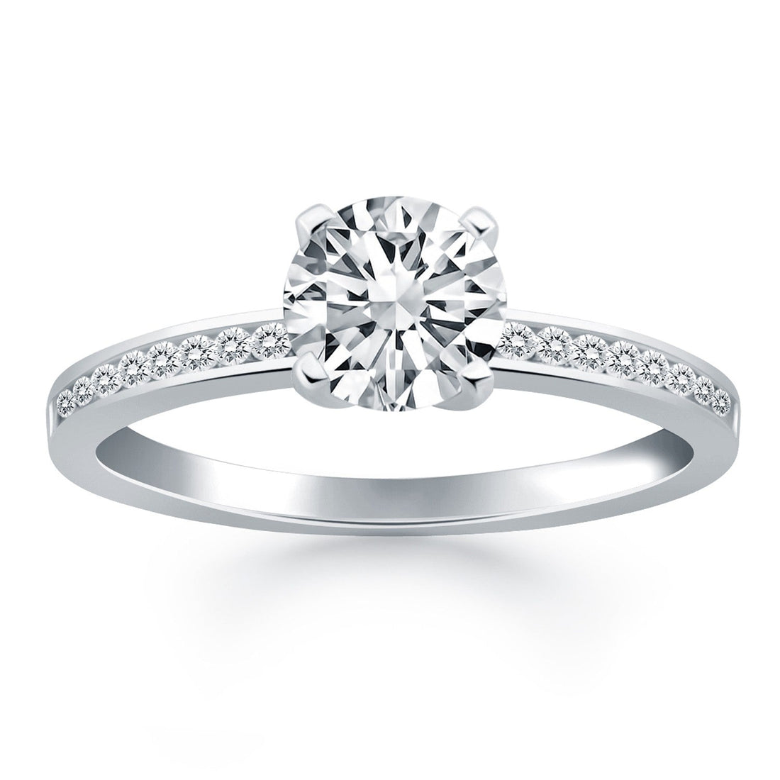 14k White Gold Engagement Ring with Diamond Channel Set Band - Coolpeacock