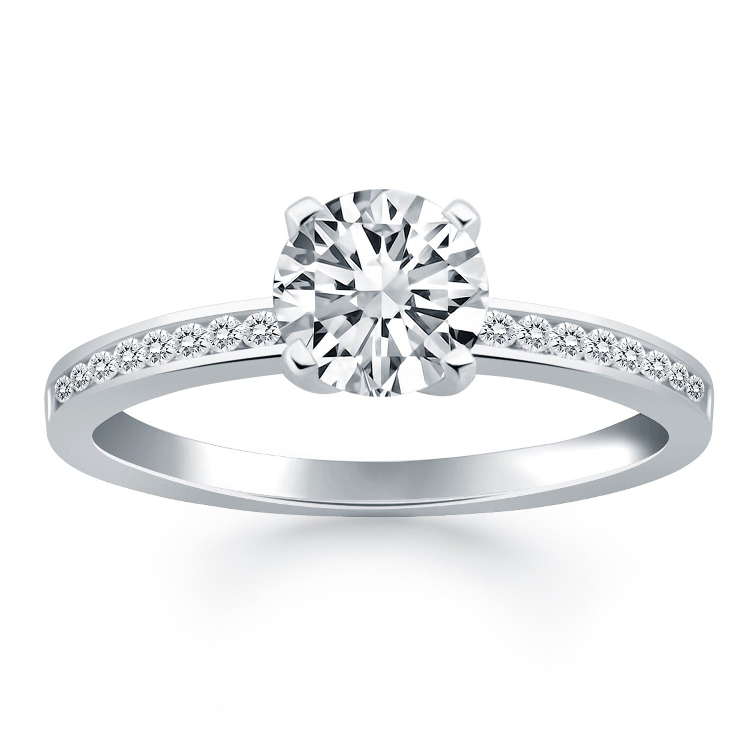 14k White Gold Engagement Ring with Diamond Channel Set Band - Coolpeacock