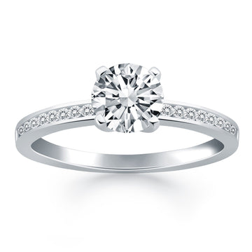 14k White Gold Engagement Ring with Diamond Channel Set Band - Coolpeacock