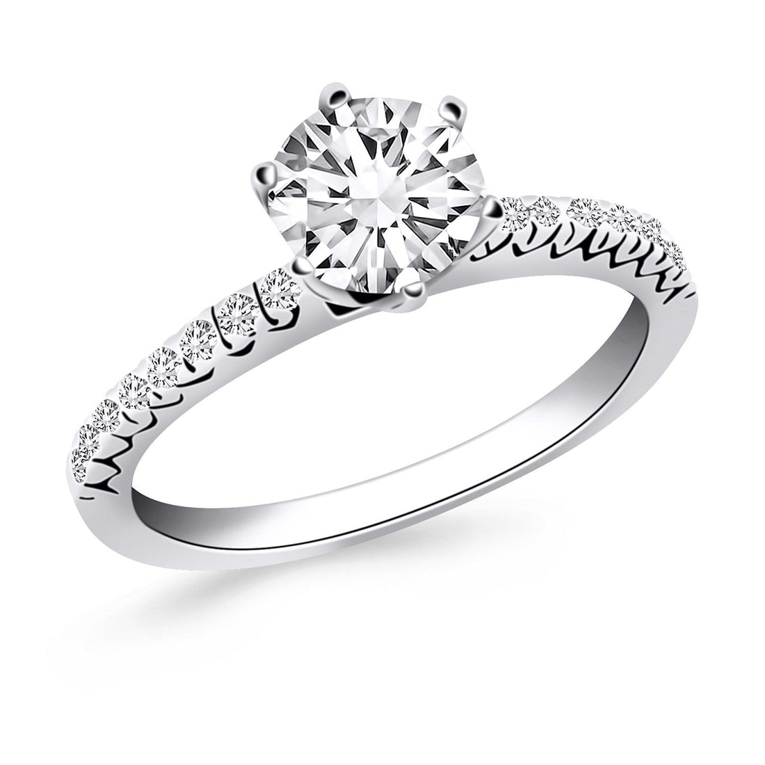 14k White Gold Engagement Ring with Fishtail Diamond Accents - Coolpeacock