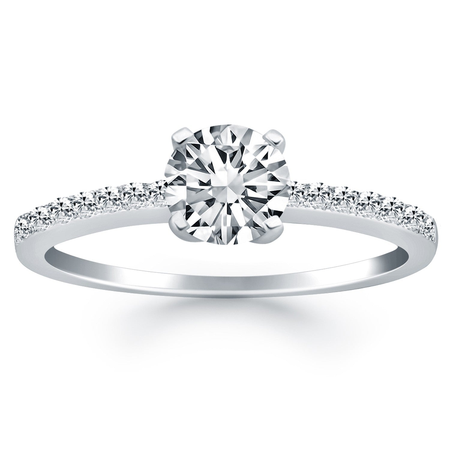 14k White Gold Engagement Ring with Pave Diamond Band - Coolpeacock