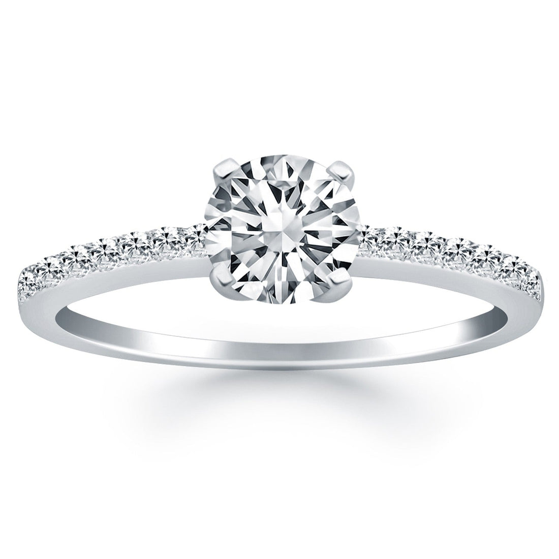 14k White Gold Engagement Ring with Pave Diamond Band - Coolpeacock