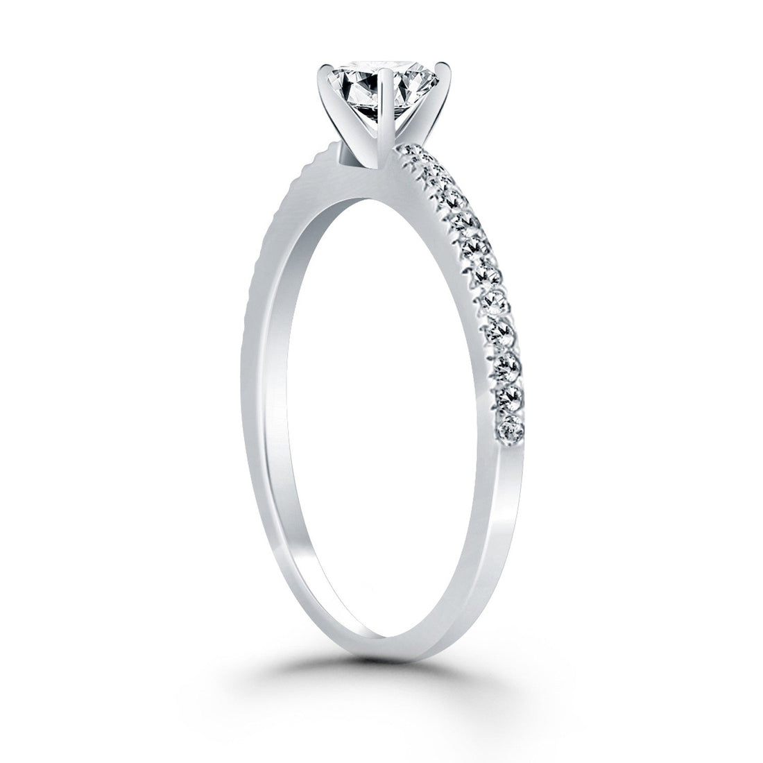 14k White Gold Engagement Ring with Pave Diamond Band - Coolpeacock