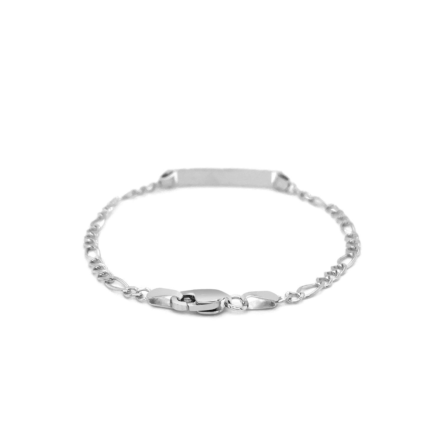 14k White Gold Figaro Chain Fancy Childrens ID Bracelet (3.30 mm) - Coolpeacock