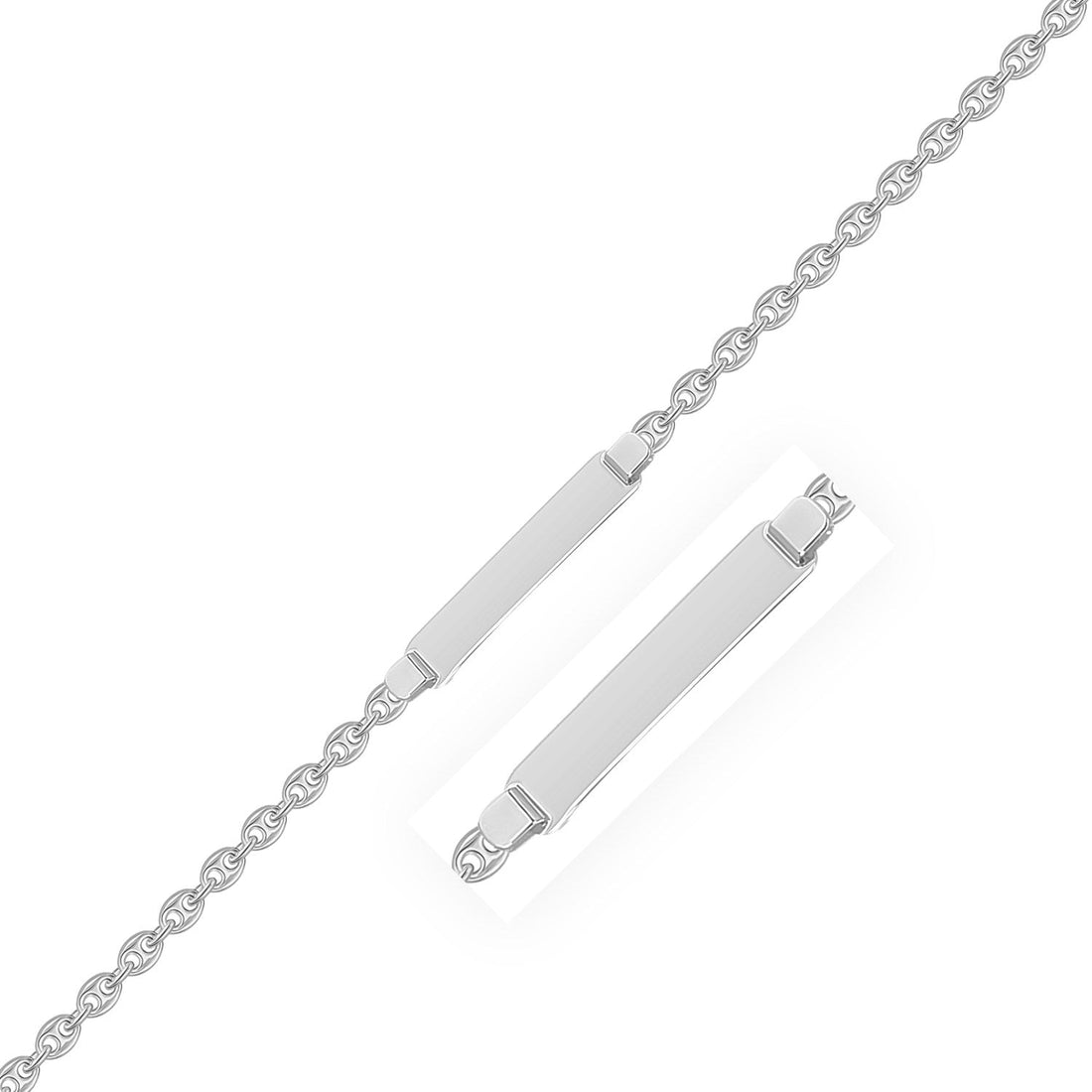 14k White Gold Figaro Chain Fancy Childrens ID Bracelet (3.30 mm) - Coolpeacock