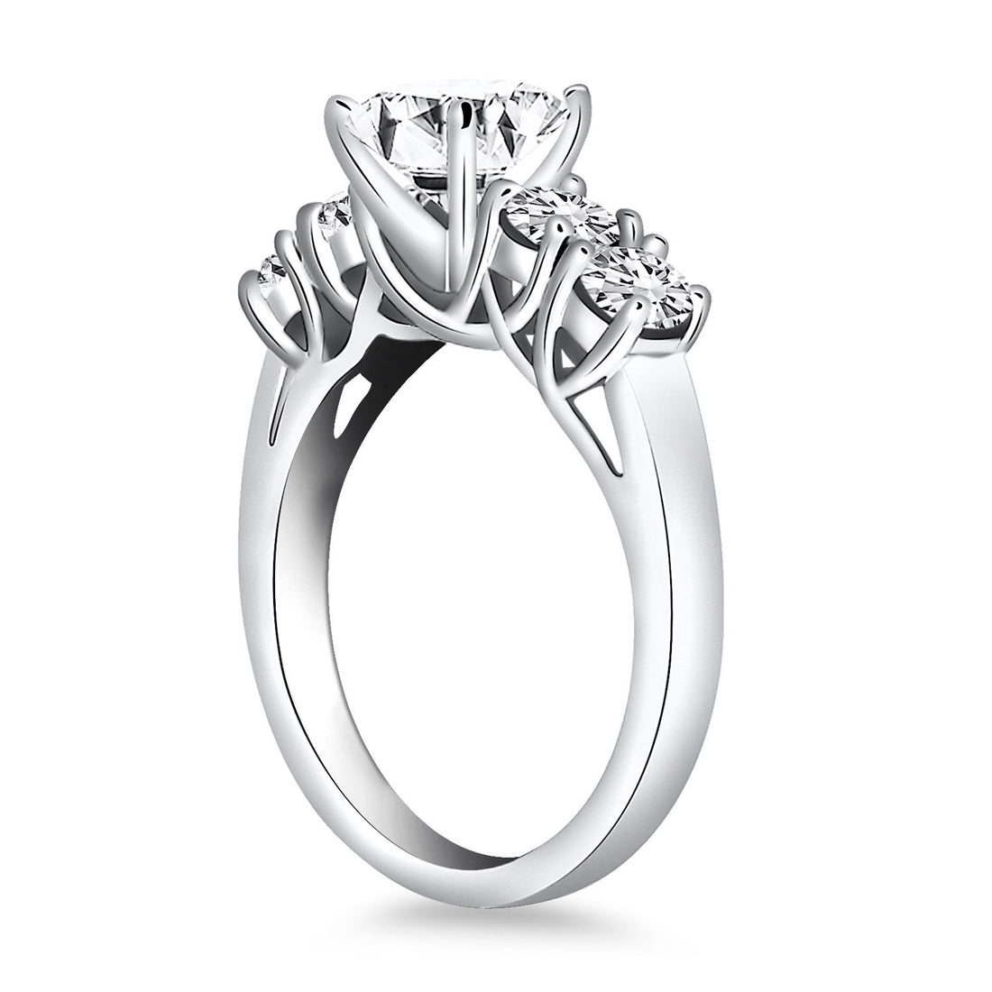 14k White Gold Five Stone Diamond Trellis Engagement Ring - Coolpeacock