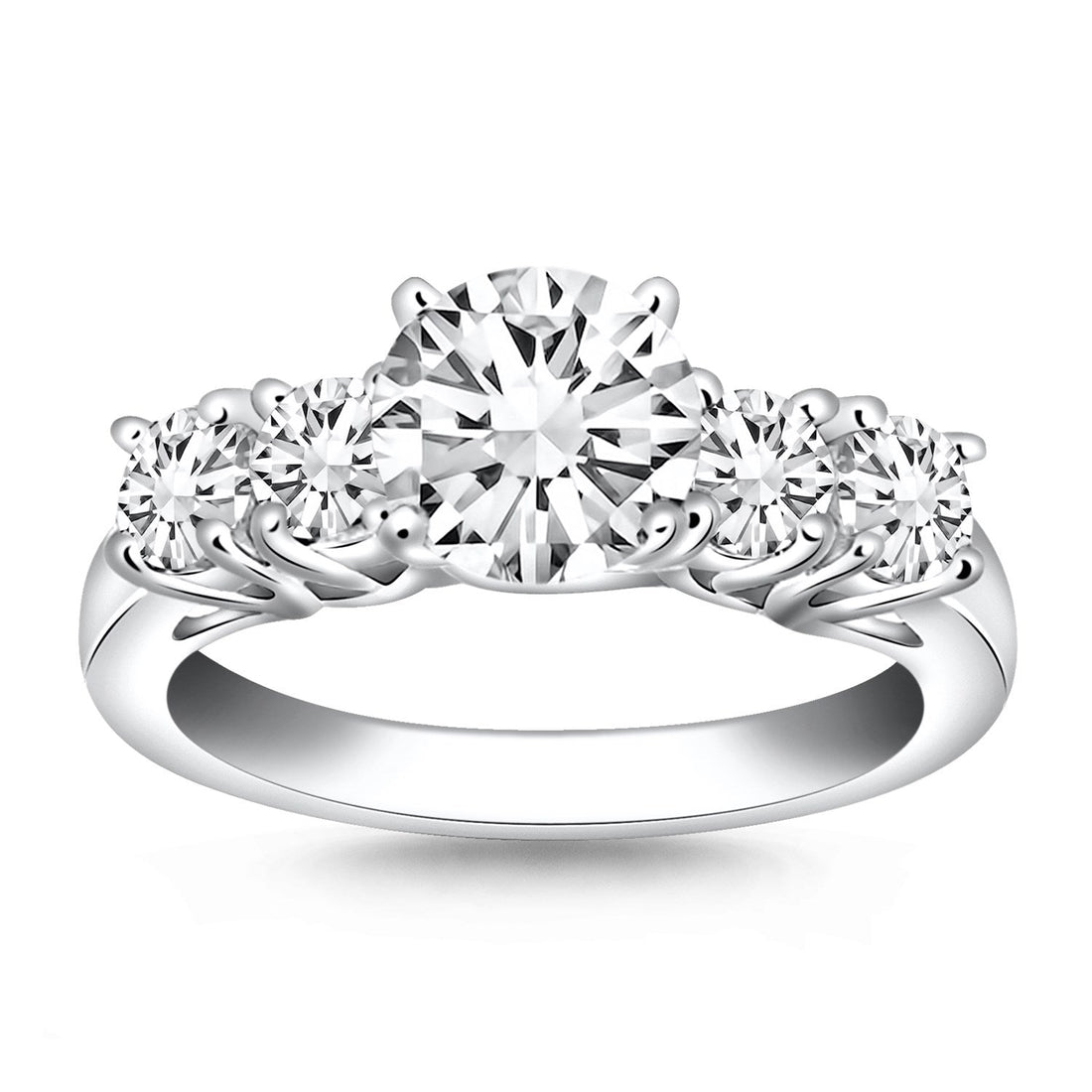 14k White Gold Five Stone Diamond Trellis Engagement Ring - Coolpeacock