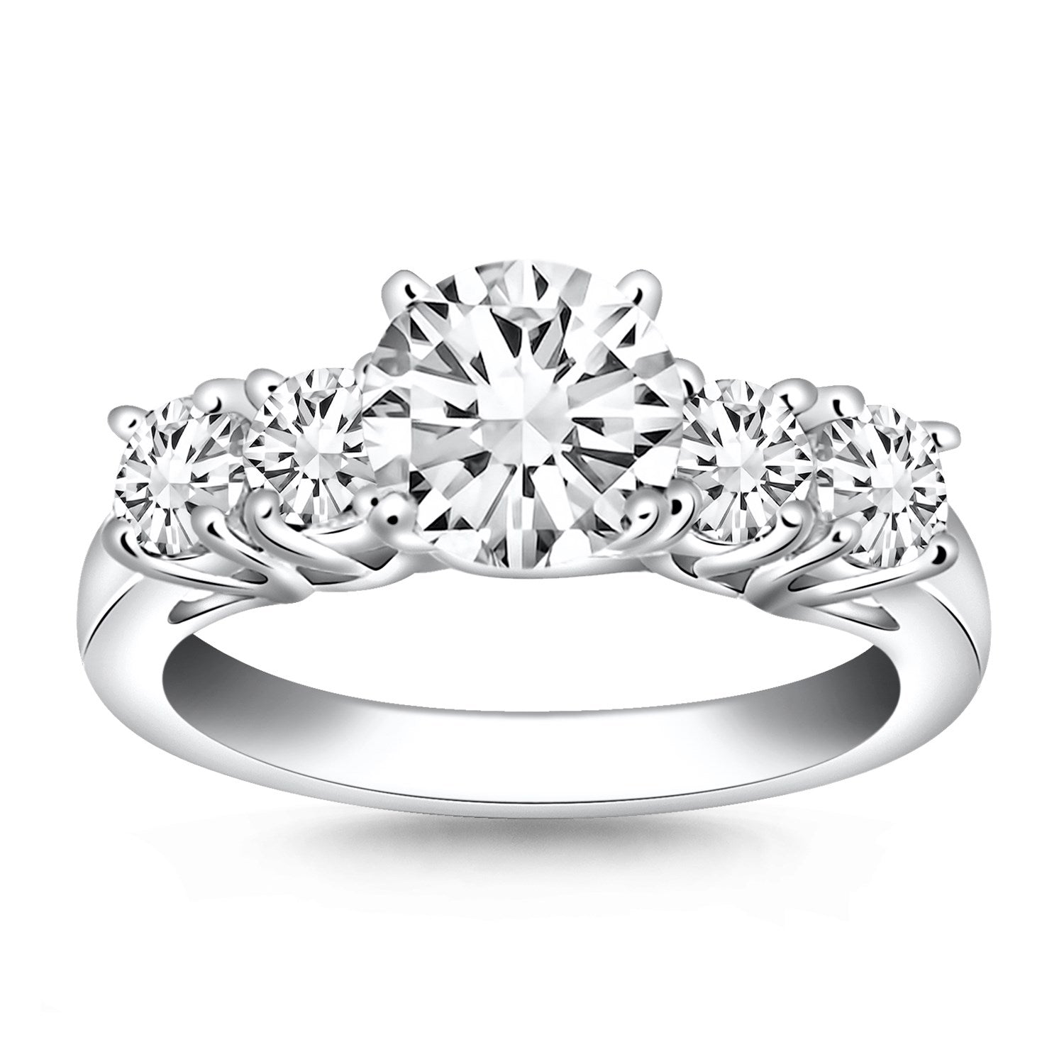 14k White Gold Five Stone Diamond Trellis Engagement Ring - Coolpeacock