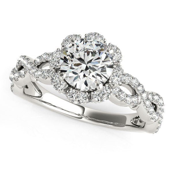 14k White Gold Flower Motif Split Shank Diamond Engagement Ring (1 5/8 cttw) - Coolpeacock