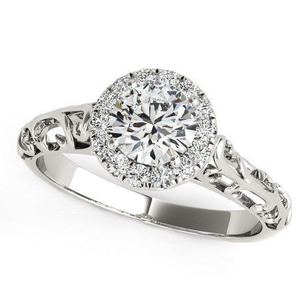 14k White Gold Halo Antique Style Round Diamond Engagement Ring (5/8 cttw) - Coolpeacock