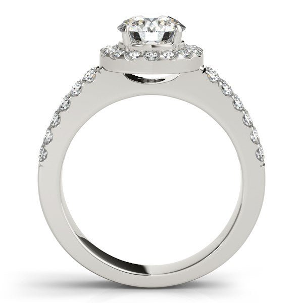 14k White Gold Halo Diamond Engagement Ring With Double Row Band (1 3/8 cttw) - Coolpeacock