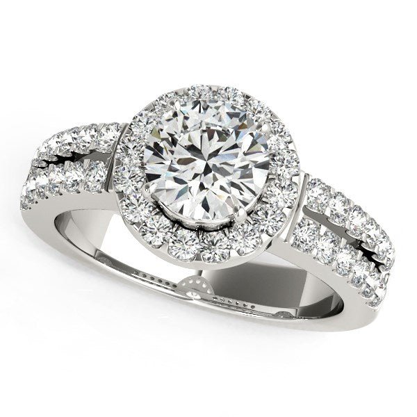 14k White Gold Halo Diamond Engagement Ring With Double Row Band (1 3/8 cttw) - Coolpeacock