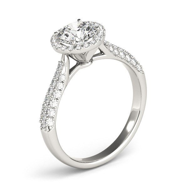14k White Gold Halo Diamond Engagement Ring with Pave Band (1 1/3 cttw) - Coolpeacock