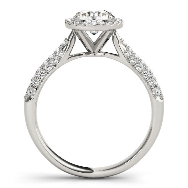 14k White Gold Halo Diamond Engagement Ring with Pave Band (1 1/3 cttw) - Coolpeacock