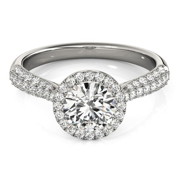 14k White Gold Halo Diamond Engagement Ring with Pave Band (1 1/3 cttw) - Coolpeacock