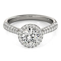 14k White Gold Halo Diamond Engagement Ring with Pave Band (1 1/3 cttw) - Coolpeacock