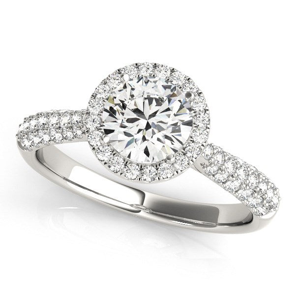 14k White Gold Halo Diamond Engagement Ring with Pave Band (1 1/3 cttw) - Coolpeacock