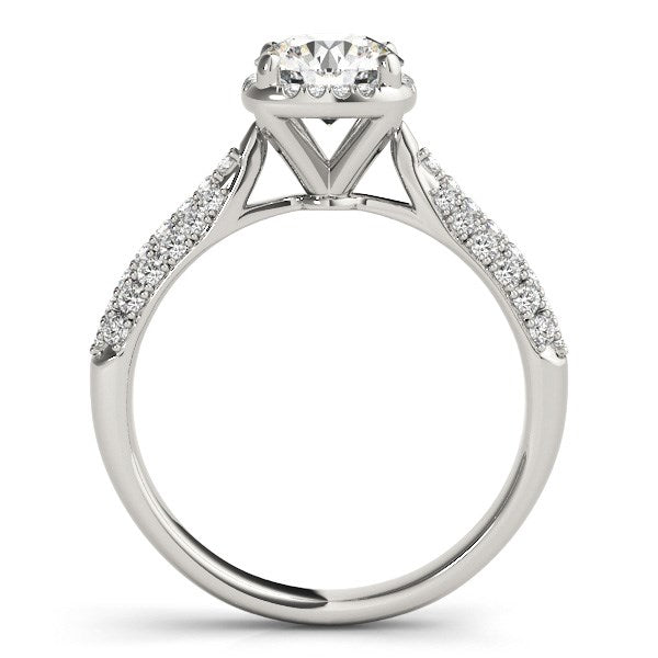 14k White Gold Halo Graduated Pave Shank Diamond Engagement Ring (1 1/3 cttw) - Coolpeacock