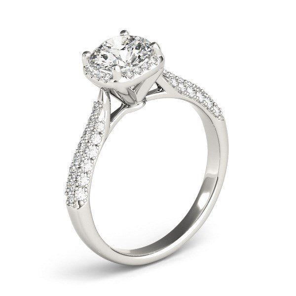14k White Gold Halo Graduated Pave Shank Diamond Engagement Ring (1 1/3 cttw) - Coolpeacock