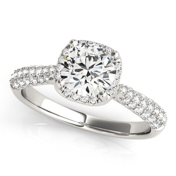 14k White Gold Halo Graduated Pave Shank Diamond Engagement Ring (1 1/3 cttw) - Coolpeacock