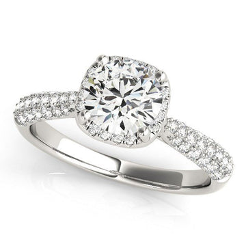14k White Gold Halo Graduated Pave Shank Diamond Engagement Ring (1 1/3 cttw) - Coolpeacock