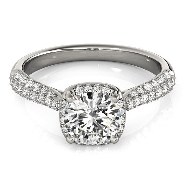 14k White Gold Halo Graduated Pave Shank Diamond Engagement Ring (1 1/3 cttw) - Coolpeacock