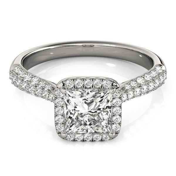 14k White Gold Halo Pave Band Diamond Engagement Ring (1 1/3 cttw) - Coolpeacock
