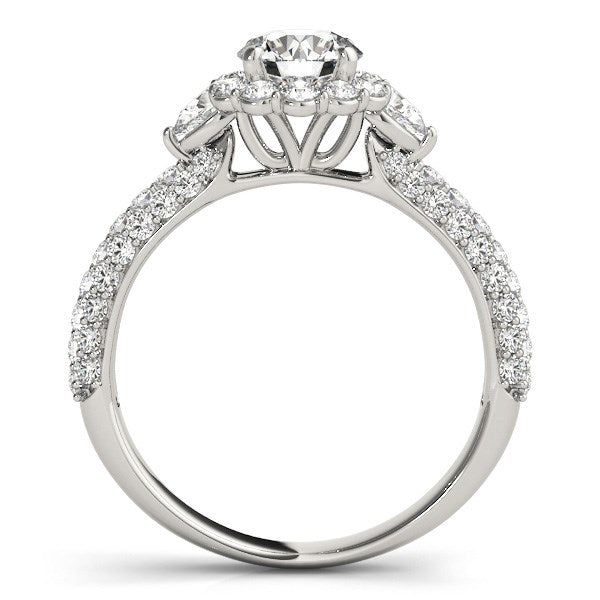 14k White Gold Halo Round Diamond Engagement Pave Band Ring (2 cttw) - Coolpeacock