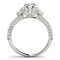 14k White Gold Halo Round Diamond Engagement Pave Band Ring (2 cttw) - Coolpeacock