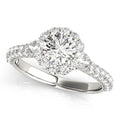 14k White Gold Halo Round Diamond Engagement Pave Band Ring (2 cttw) - Coolpeacock