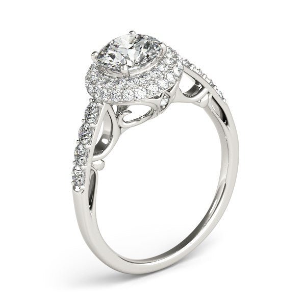 14k White Gold Halo Style Diamond Engagement Pave Shank Ring (1 1/2 cttw) - Coolpeacock