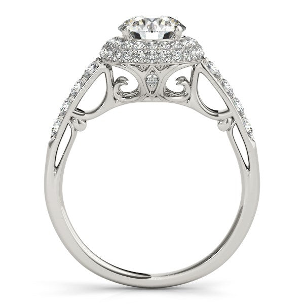 14k White Gold Halo Style Diamond Engagement Pave Shank Ring (1 1/2 cttw) - Coolpeacock