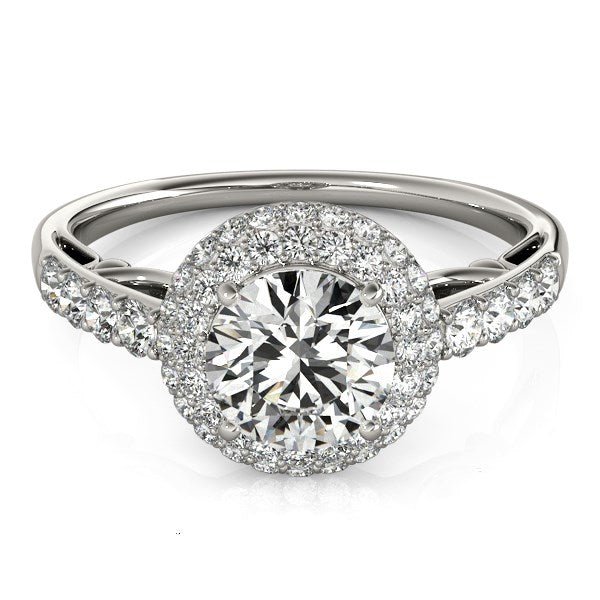 14k White Gold Halo Style Diamond Engagement Pave Shank Ring (1 1/2 cttw) - Coolpeacock